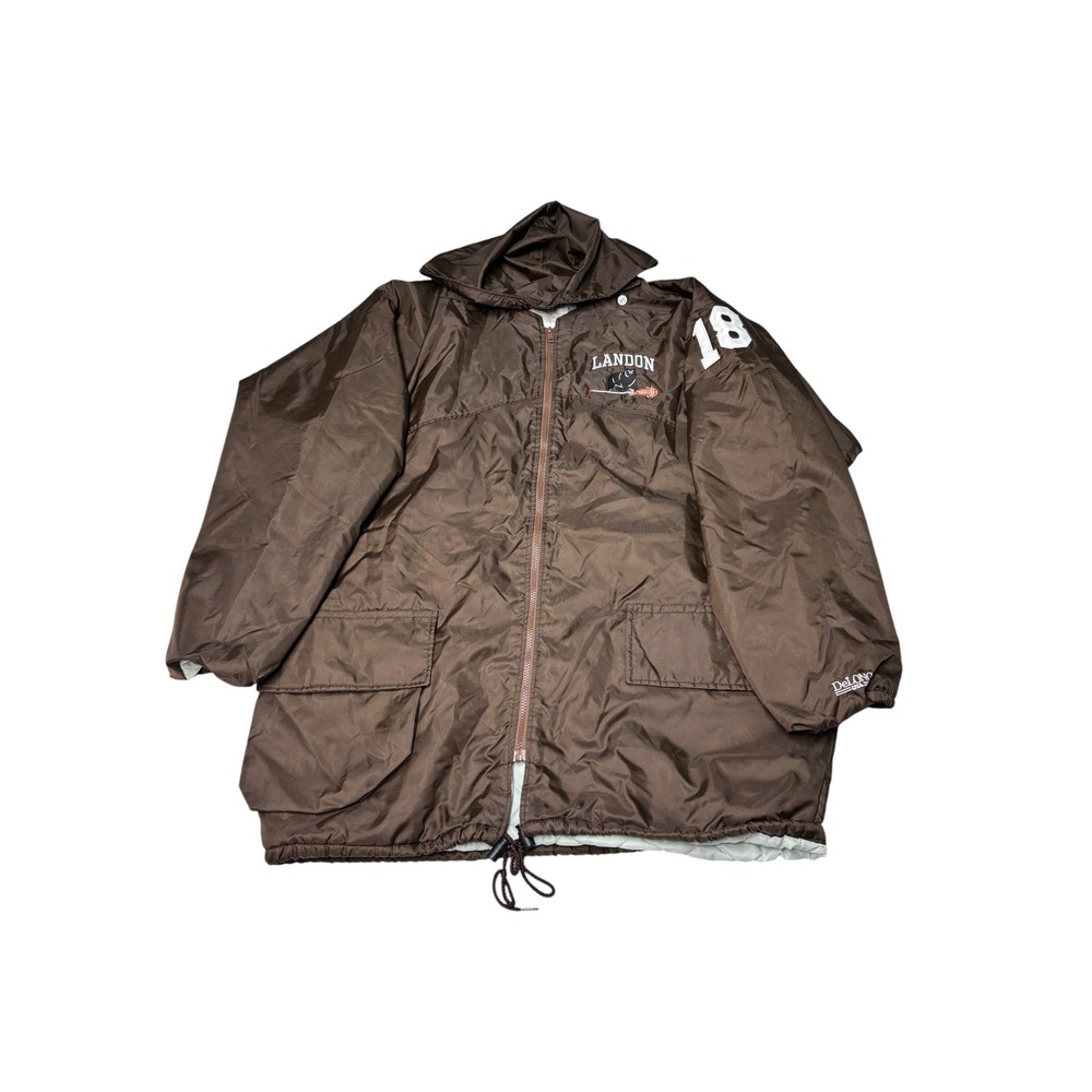 Vintage DeLong Landon School Lacrosse Hooded Jacket Brown Quilted Lining Mens L